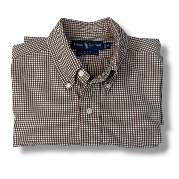 Ralph Lauren Blake Shirt Mens Sz M Brown Check Short Sleeve Button Pony Logo - Picture 2 of 9